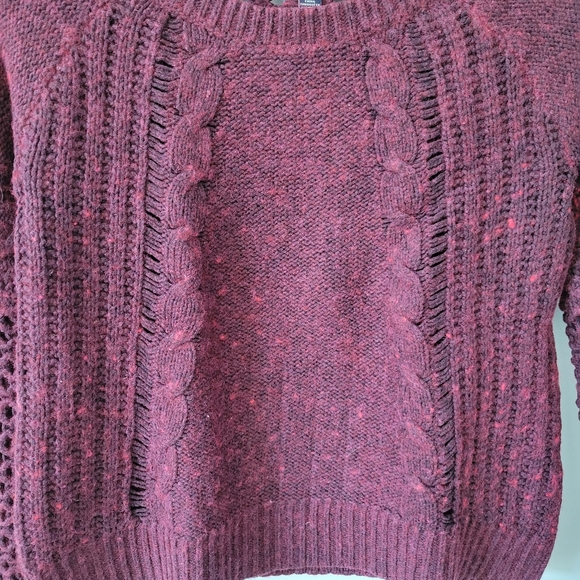 American Eagle burgundy wine open knit sweater with cable details - Picture 3 of 7